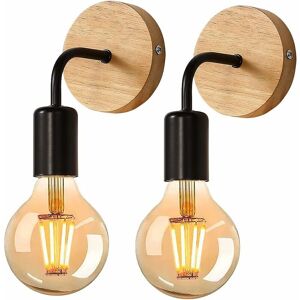 TINOR 2 pcs Indoor Wall Sconce, Industrial Wood Wall Lamp, E27 Wall Sconces Retro Wall Decoration for Living Room, Bedroom