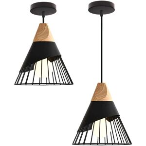 Wottes - Vintage Ceiling Pendant Light Wooden Metal Chandelier Badminton Hanging Lamp Shape 2Pcs