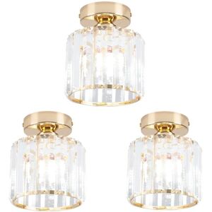 Wottes - Modern Ceiling Light Crystal Pendant Lamp Indoor Chandelier for Bedroom Kitchen Hallway Entrance Gold 3 Pack