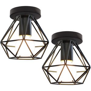 WOTTES 2Pcs Retro Ceiling Light Metal Geometric Cage Ceiling Lamp Indoor Black Pendant Light