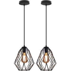 Wottes - 2Pcs Vintage Ceiling Pendant Light Meatal Cage Hanging Lamp E27 Chandelier for Bar Cafe