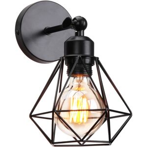 WOTTES Retro Wall Lamp 180° Rotatable Wall Light Black Metal Cage Sconces - 1 Pcs