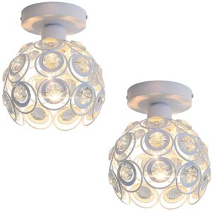 Wottes - Modern Ceiling Light Creative Crystal Cage Pendant Lamp Indoor Chandelier 2Pcs - White