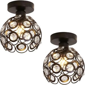 Wottes - Modern Ceiling Light Creative Crystal Cage Pendant Lamp Indoor Chandelier 2Pcs- Black