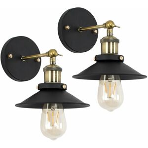 VALUELIGHTS 2 x Industrial Black & Antique Brass Wall Lights s - No Bulbs