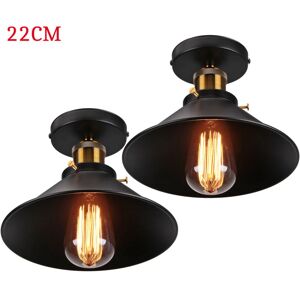 Axhup - 2PCS Ceiling Light Vintage Retro Ceiling Lamp Industrial Iron Lampshade 22cm for Bedroom Kitchen Loft Black