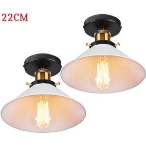 Axhup - 2PCS Ceiling Light Vintage Retro Ceiling Lamp Industrial Iron Lampshade 22cm for Bedroom Kitchen Loft White