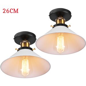 Axhup - 2PCS Ceiling Light Vintage Retro Ceiling Lamp Industrial Iron Lampshade 26cm for Bedroom Kitchen Loft White