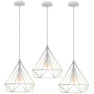 Wottes - 3 Pcs Vintage Pendant Light Metal Diamond Cage Ceiling Hanging Lamp Ø25CM Chandelier