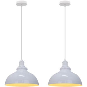 AXHUP 2pcs Vintage Pendant Light, Hanging Ceiling Lamp with Dome Metal Lampshade, Retro Industrial Chandelier for Kitchen Island (White, Ø29cm)