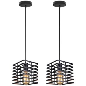 AXHUP 2X Pendant Lighting Fiting, Creative Geometric Hanging Ceiling Lamp, Industrial Chandelier with Cage for Kitchen Island Restaurant (Black)