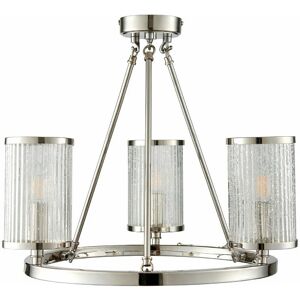 LOOPS 3 Light Chandelier Pendant Nickel Ribbed Glass Shade Hanging Ceiling Lamp Holder