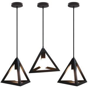 Wottes - 3 Pcs Vintage Industrial Pendant Lamp Metal Geometric Hanging Light Adjustable Ceiling Light