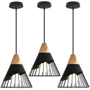 WOTTES Vintage Ceiling Pendant Light Wooden Metal Chandelier Badminton Hanging Lamp Shape 3 Pcs