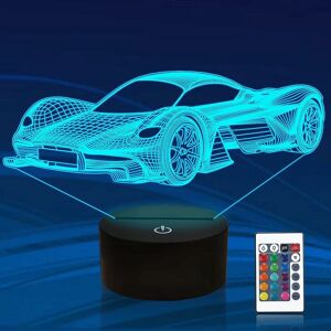 Tinor - 3D Car Night Light for Kids, Sports Racing Illusion Optical Bedside Lamp 16 Colors Changing with Remote Control Kids Room Decor