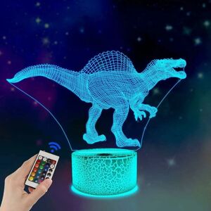 MUMU 3D Dinosaur Night Lamp Spinosaurus Illusion led Bedside Lamp 16 Colors Remote Control Gift