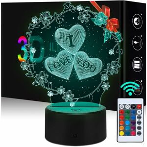 Héloise - 3D Heart Shaped Night Light, i love you 16 Colors 3D Illusion Lamp, Heart Shapes Night Lights, Romantic Changing Lamp with Remote Control