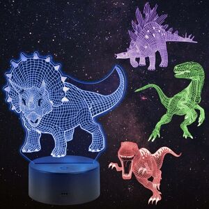 Héloise - 3D Illusion Dinosaur Lamp, 4 Dinosaur Patterns Night Light 16 Changing Colors with Remote Control, Children's Room Decoration