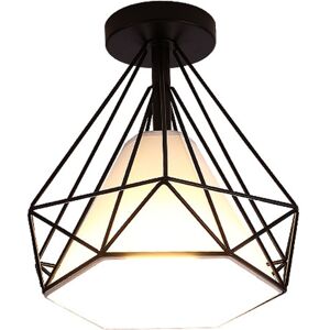 AXHUP Creative Ceiling Lighting Fitting, Ø25cm Diamond Metal Ceiling Lamp, Vintage Industrial Chandelier with Cage Lampshade for Living Room Hallway Black