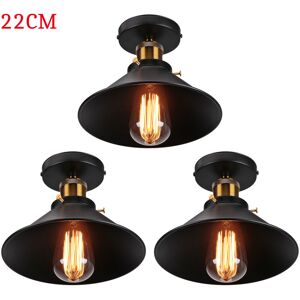 Axhup - 3PCS Ceiling Light Vintage Retro Ceiling Lamp Industrial Iron Lampshade 22cm for Bedroom Kitchen Loft Black