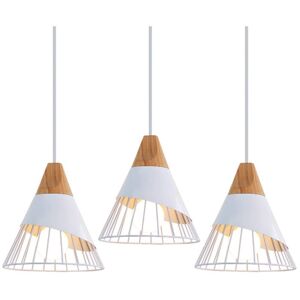 Wottes - 3 Pcs Industrial Ceiling Pendant Light Badminton Chandelier Shaped Metal Wooden Hanging Lamp