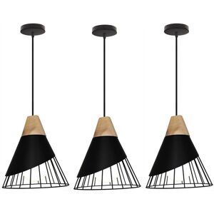 Wottes - 3 Pcs Retro Pendant Light Metal Badminton Hanging Ceiling Lamp Shape Black Chandelier