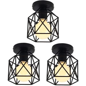 WOTTES 3 Pcs Vintage Ceiling Light Fixture Black Metal Cage Pendant Lamp Shade for Bedroom Kitchen