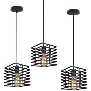 AXHUP 3X Pendant Lighting Fiting, Creative Geometric Hanging Ceiling Lamp, Industrial Chandelier with Cage for Kitchen Island Restaurant (Black)