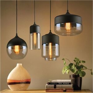 WOTTES 4 Pack Industrial Pendant Light Glass Ceiling Hanging Lamp Shade Adjustable Chandelier