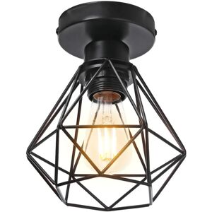 WOTTES Vintage Ceiling Light Flush Mount Ceiling Lamp Metal Cage Lampshade Black Pendant Light - 1 Pack