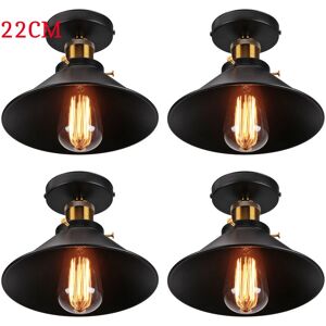 Axhup - 4PCS Ceiling Light Vintage Retro Ceiling Lamp Industrial Iron Lampshade 22cm for Bedroom Kitchen Loft Black