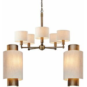 LOOPS 5 Lamp Ceiling Pendant & 2x Matching Wall Light Aged & Hammered Antique Bronze