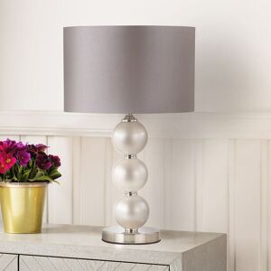 Vanity Living - 58.5cm Living Room Table Lamp with Glass Base, Silk Shade Buffet Bedside Lamp for Bedroom - Opal Grey/Grey