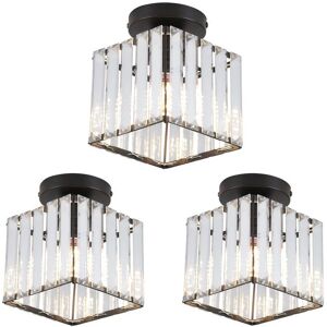 WOTTES Modern Ceiling Light Semi Flush Mount Chandelier Square Crystal Pendant Lamp Shade for Kitchen Bedroom Hallway Black 3 Pack