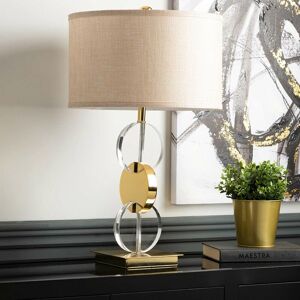 Vanity Living - 66cm Table Lamp with Glass Base For Bedroom Furniture, Bedside Buffet Lamp with Linen Shade - Gold/Taupe