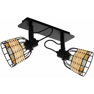 Loops - Adjustable 2 Bulb Ceiling Spotlight Black Wicker Shade 40W E27 Kitchen Island