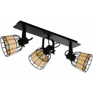 LOOPS Adjustable 3 Bulb Ceiling Spotlight Black Wicker Shade 40W E27 Kitchen Island