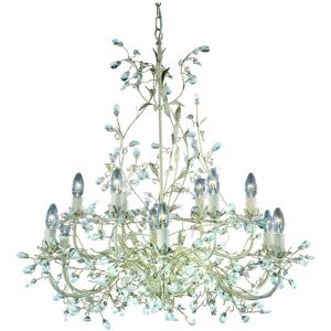 Almandite - 12 Light Multi Arm Ceiling Pendant Gold, Cream with Crystals Floral Leaves Design, E14 - Searchlight