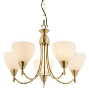 Alton - 5 Light Multi Arm Ceiling Pendant Antique Brass, Opal Glass, E14 - Endon