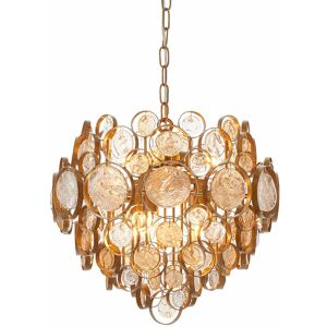 LOOPS Antique Gold Ornate Chandelier - Clear & Amber Glass Detailling - Dimmable