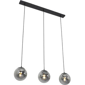 QAZQA Art Deco hanging lamp black with smoke glass 3-light - Pallon Mezzi - Silver