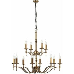 LOOPS Avery Ceiling Pendant Chandelier Light 12 Lamp Antique Brass Curved Candelabra