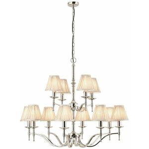 LOOPS Avery Ceiling Pendant Chandelier Light 12 Lamp Bright Nickel & Beige Pleat Shade