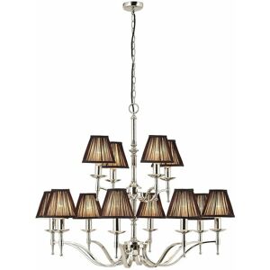 LOOPS Avery Ceiling Pendant Chandelier Light 12 Lamp Bright Nickel & Black Pleat Shade