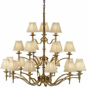 LOOPS Avery Ceiling Pendant Chandelier Light 21 Lamp Antique Brass & Beige Pleat Shade