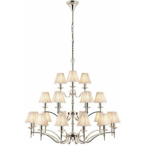 LOOPS Avery Ceiling Pendant Chandelier Light 21 Lamp Bright Nickel & Beige Pleat Shade