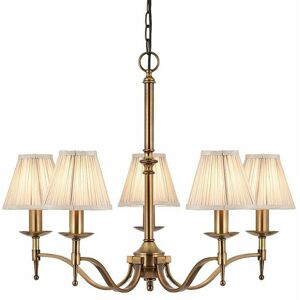 LOOPS Avery Ceiling Pendant Chandelier Light 5 Lamp Antique Brass & Beige Pleat Shade