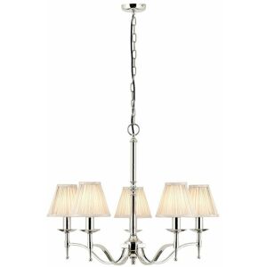 LOOPS Avery Ceiling Pendant Chandelier Light 5 Lamp Bright Nickel & Beige Pleat Shade