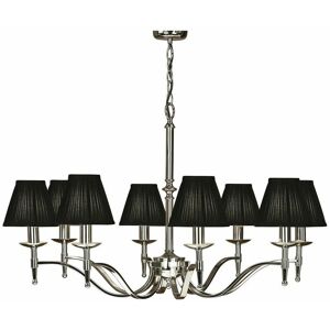 LOOPS Avery Ceiling Pendant Chandelier Light 8 Lamp Bright Nickel & Black Pleat Shade