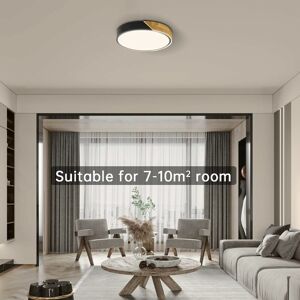 LANGRAY Black led Ceiling Light 18W Warm White 4500K 2400LM, Modern Round Wooden Indoor Led Ceiling Lights Ø30cm for Living Room Living Room Kitchen Dining